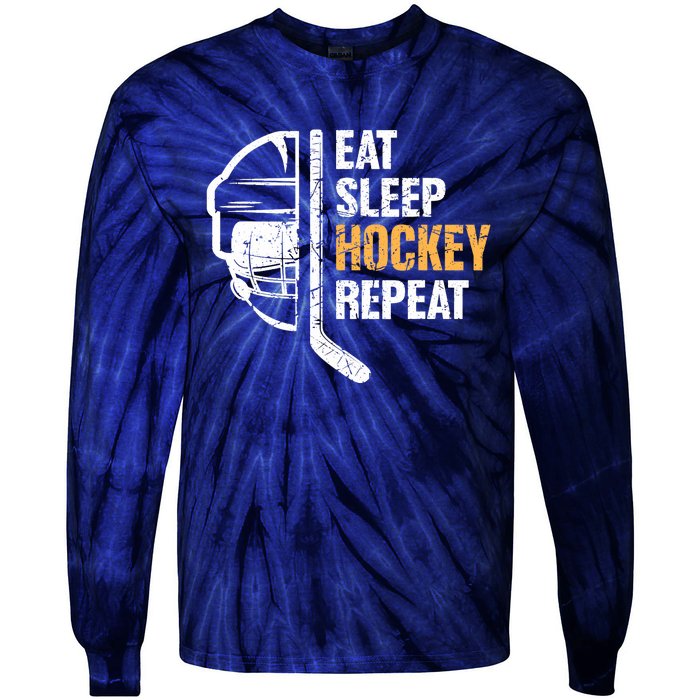 Eat Sleep Hockey Repeat Hockey Funny Ice Hockey Tie-Dye Long Sleeve Shirt