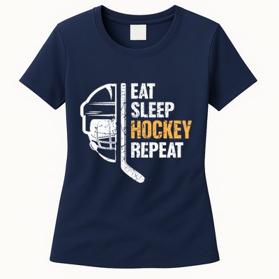Eat Sleep Hockey Repeat Hockey Funny Ice Hockey Womens T-Shirt