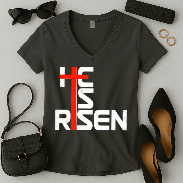 Easter Sunday He Is Risen Women's V-Neck T-Shirt