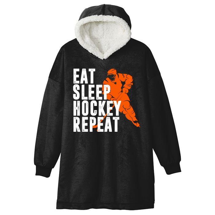 Eat Sleep Hockey Repeat Hooded Wearable Blanket