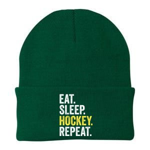 Eat Sleep Hockey Repeat Ice Hockey Fan Gift Knit Cap Winter Beanie