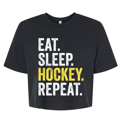 Eat Sleep Hockey Repeat Ice Hockey Fan Gift Bella+Canvas Jersey Crop Tee