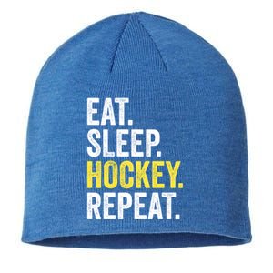 Eat Sleep Hockey Repeat Ice Hockey Fan Gift Sustainable Beanie