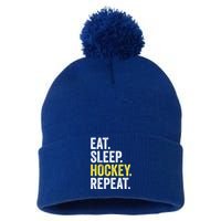 Eat Sleep Hockey Repeat Ice Hockey Fan Gift Pom Pom 12in Knit Beanie