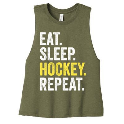 Eat Sleep Hockey Repeat Ice Hockey Fan Gift Women's Racerback Cropped Tank