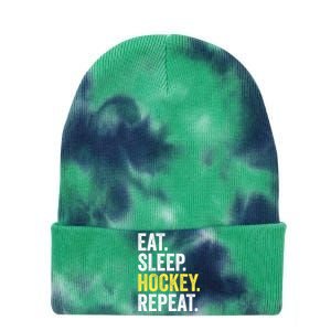 Eat Sleep Hockey Repeat Ice Hockey Fan Gift Tie Dye 12in Knit Beanie