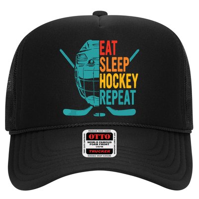 Eat Sleep Hockey Repeat Hockey Funny Ice Hockey Trucker Hat