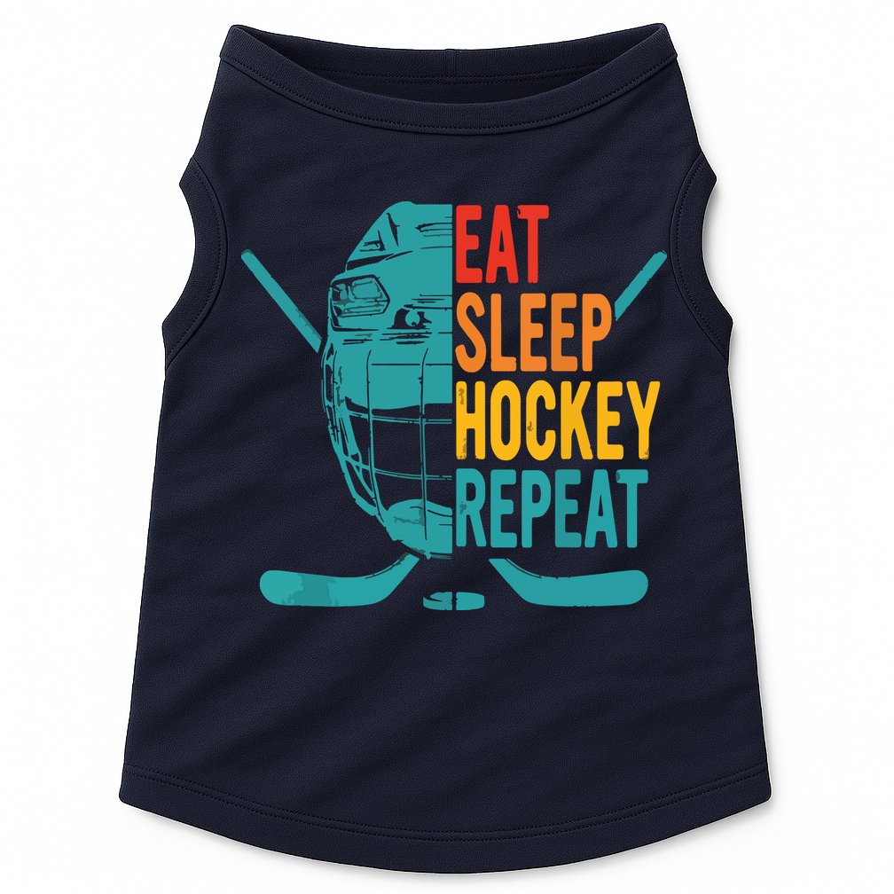 Eat Sleep Hockey Repeat Hockey Funny Ice Hockey Doggie Tank
