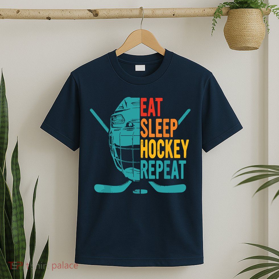 Eat Sleep Hockey Repeat Hockey Funny Ice Hockey T-Shirt