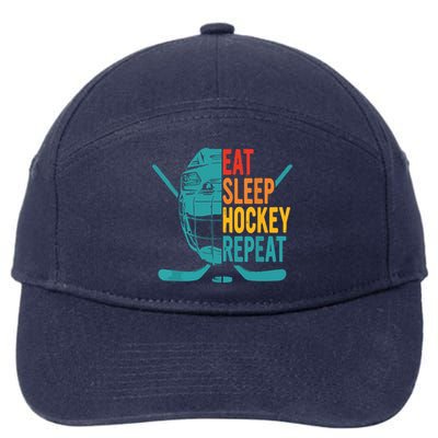 Eat Sleep Hockey Repeat Hockey Funny Ice Hockey 7-Panel Snapback Hat