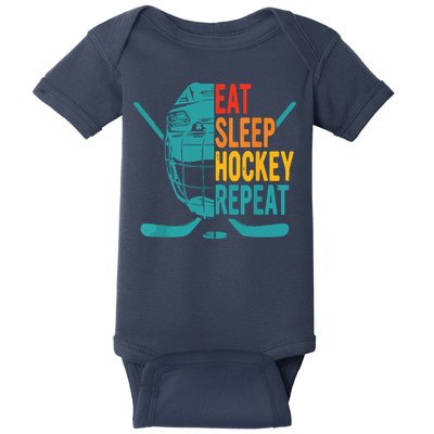 Eat Sleep Hockey Repeat Hockey Funny Ice Hockey Baby Bodysuit