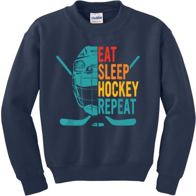 Eat Sleep Hockey Repeat Hockey Funny Ice Hockey Kids Sweatshirt