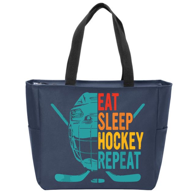 Eat Sleep Hockey Repeat Hockey Funny Ice Hockey Zip Tote Bag