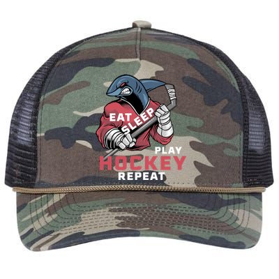 Eat Sleep Hockey Repeat Ice Sharkhockey Cool Gift Retro Rope Trucker Hat Cap