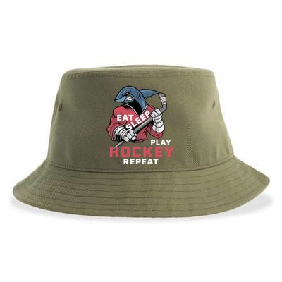 Eat Sleep Hockey Repeat Ice Sharkhockey Cool Gift Sustainable Bucket Hat