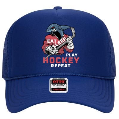 Eat Sleep Hockey Repeat Ice Sharkhockey Cool Gift High Crown Mesh Back Trucker Hat