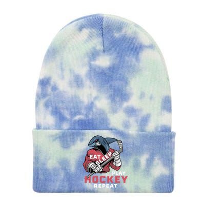 Eat Sleep Hockey Repeat Ice Sharkhockey Cool Gift Tie Dye 12in Knit Beanie