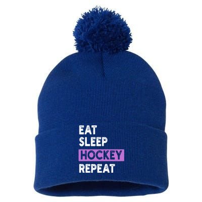 Eat Sleep Hockey Repeagift Hockey Lovers Gift Pom Pom 12in Knit Beanie