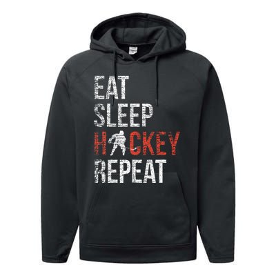 Eat Sleep Hockey Repeat Ice Hockey Performance Fleece Hoodie