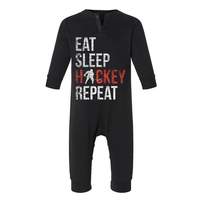 Eat Sleep Hockey Repeat Ice Hockey Infant Fleece One Piece