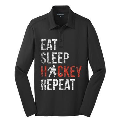 Eat Sleep Hockey Repeat Ice Hockey Silk Touch Performance Long Sleeve Polo