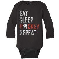 Eat Sleep Hockey Repeat Ice Hockey Baby Long Sleeve Bodysuit