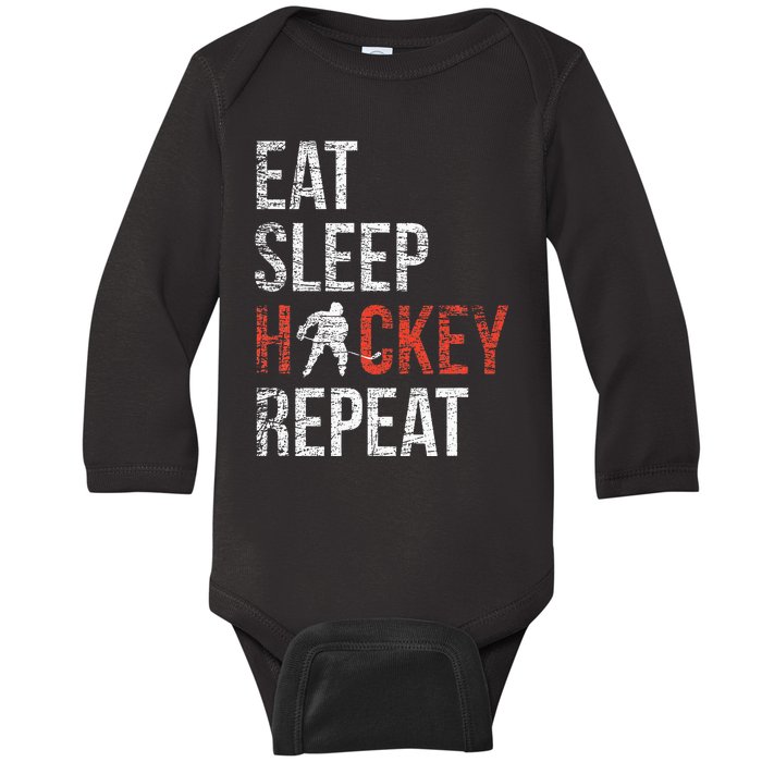 Eat Sleep Hockey Repeat Ice Hockey Baby Long Sleeve Bodysuit