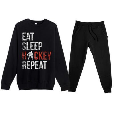 Eat Sleep Hockey Repeat Ice Hockey Premium Crewneck Sweatsuit Set