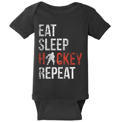 Eat Sleep Hockey Repeat Ice Hockey Baby Bodysuit