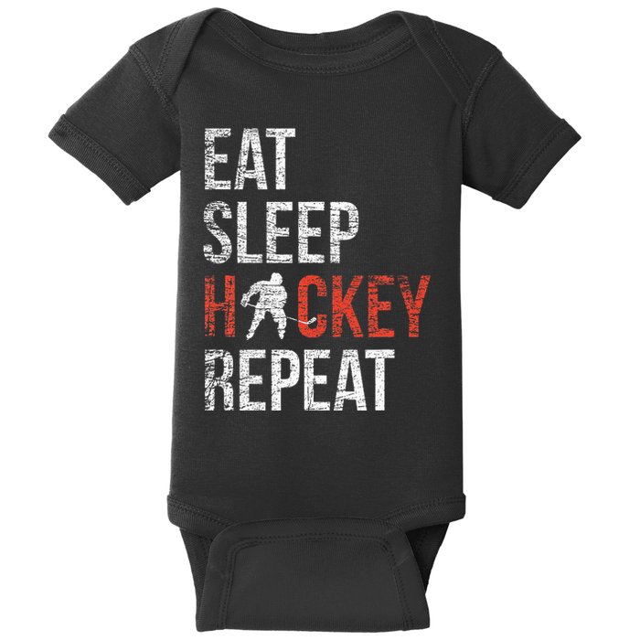 Eat Sleep Hockey Repeat Ice Hockey Baby Bodysuit