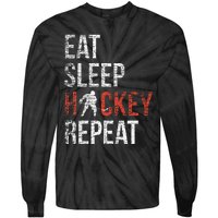 Eat Sleep Hockey Repeat Ice Hockey Tie-Dye Long Sleeve Shirt