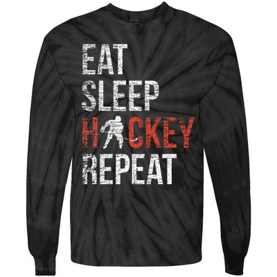 Eat Sleep Hockey Repeat Ice Hockey Tie-Dye Long Sleeve Shirt