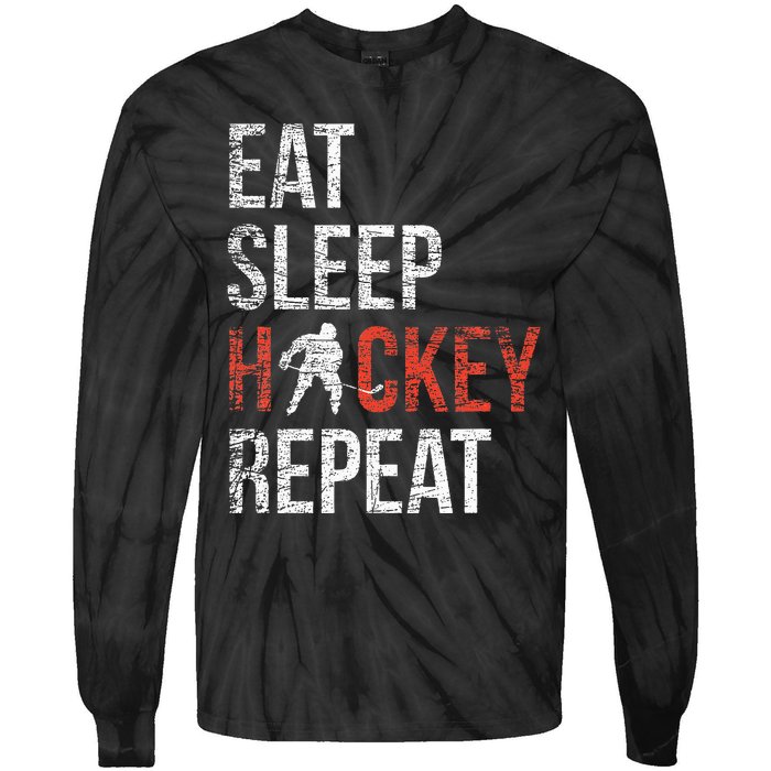 Eat Sleep Hockey Repeat Ice Hockey Tie-Dye Long Sleeve Shirt