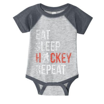 Eat Sleep Hockey Repeat Ice Hockey Infant Baby Jersey Bodysuit