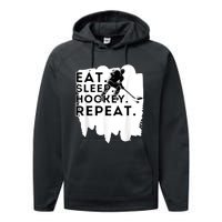 Eat Sleep Hockey Repeat Funny Ice Hockey Player Gift Performance Fleece Hoodie