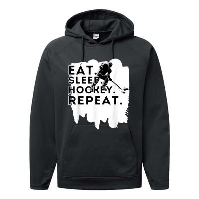 Eat Sleep Hockey Repeat Funny Ice Hockey Player Gift Performance Fleece Hoodie