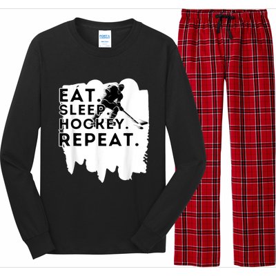 Eat Sleep Hockey Repeat Funny Ice Hockey Player Gift Long Sleeve Pajama Set