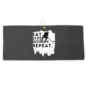 Eat Sleep Hockey Repeat Funny Ice Hockey Player Gift Large Microfiber Waffle Golf Towel