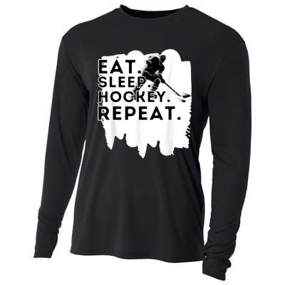 Eat Sleep Hockey Repeat Funny Ice Hockey Player Gift Cooling Performance Long Sleeve Crew