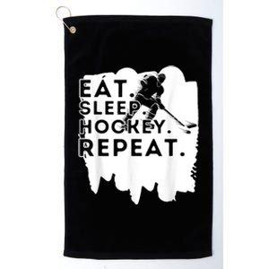 Eat Sleep Hockey Repeat Funny Ice Hockey Player Gift Platinum Collection Golf Towel