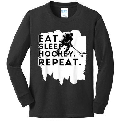 Eat Sleep Hockey Repeat Funny Ice Hockey Player Gift Kids Long Sleeve Shirt