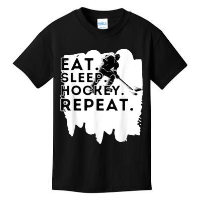 Eat Sleep Hockey Repeat Funny Ice Hockey Player Gift Kids T-Shirt