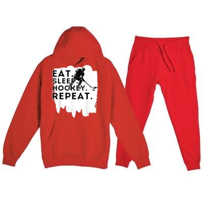 Eat Sleep Hockey Repeat Funny Ice Hockey Player Gift Premium Hooded Sweatsuit Set