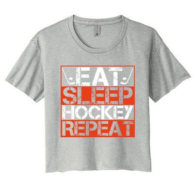 Eat Sleep Hockey Repeat Sport Themed Boy Christmas Women's Crop Top Tee