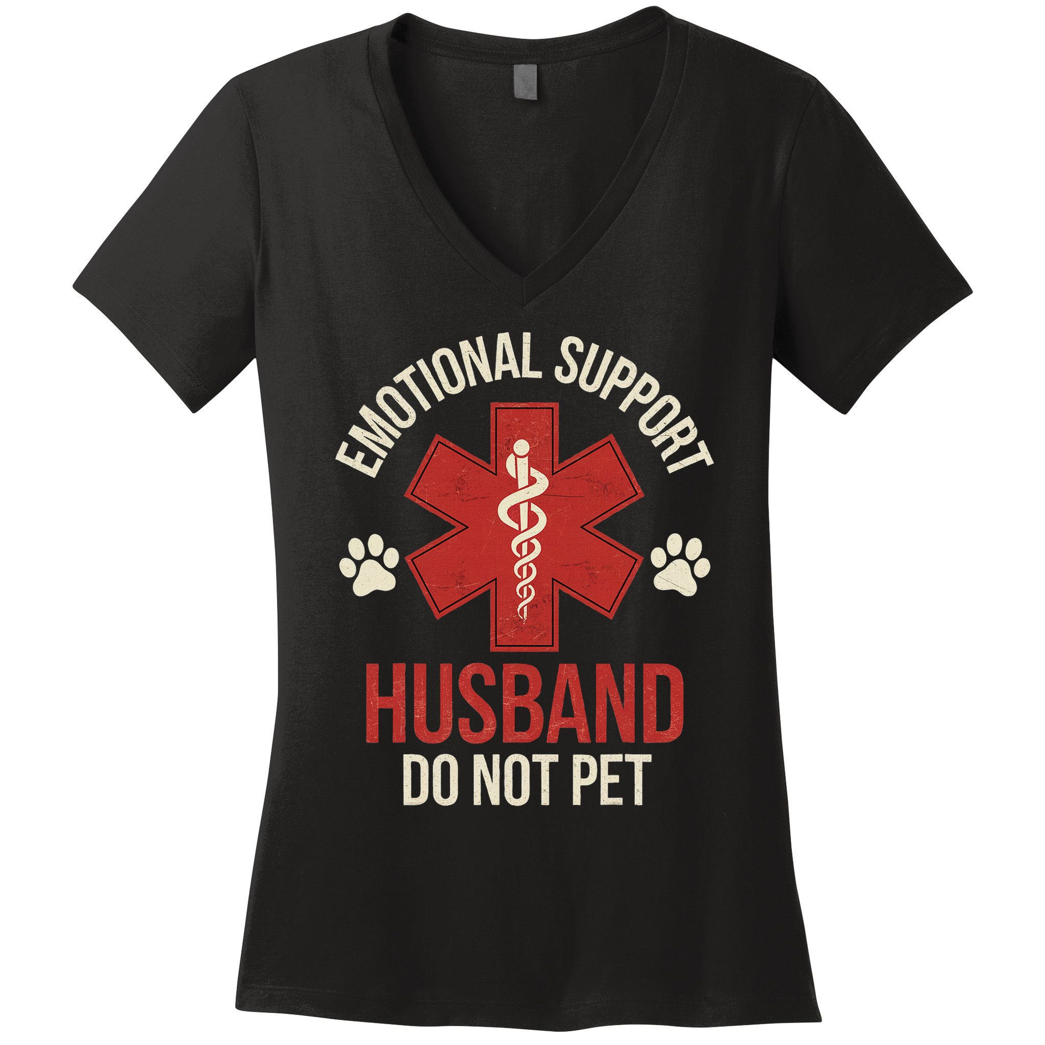 Emotional Support Husband Do Not Pet Funny Women's V-Neck T-Shirt