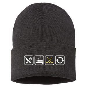 Eat Sleep Hockey Repeat For Hockey Lovers Sustainable Knit Beanie