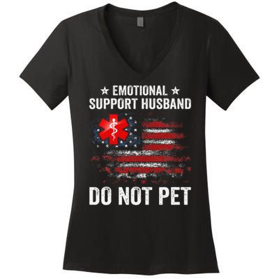 Emotional Support Husband Do Not Pet Marriage Humor Funny Women's V-Neck T-Shirt