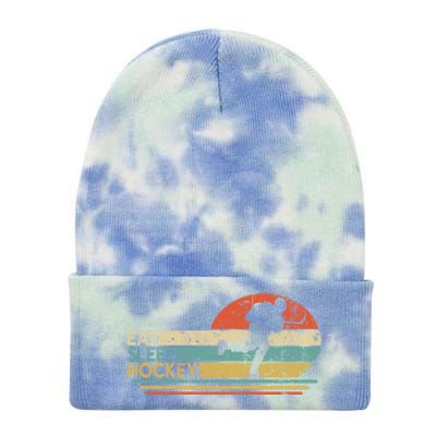 Eat Sleep Hockey Player And Fan Gift Tie Dye 12in Knit Beanie