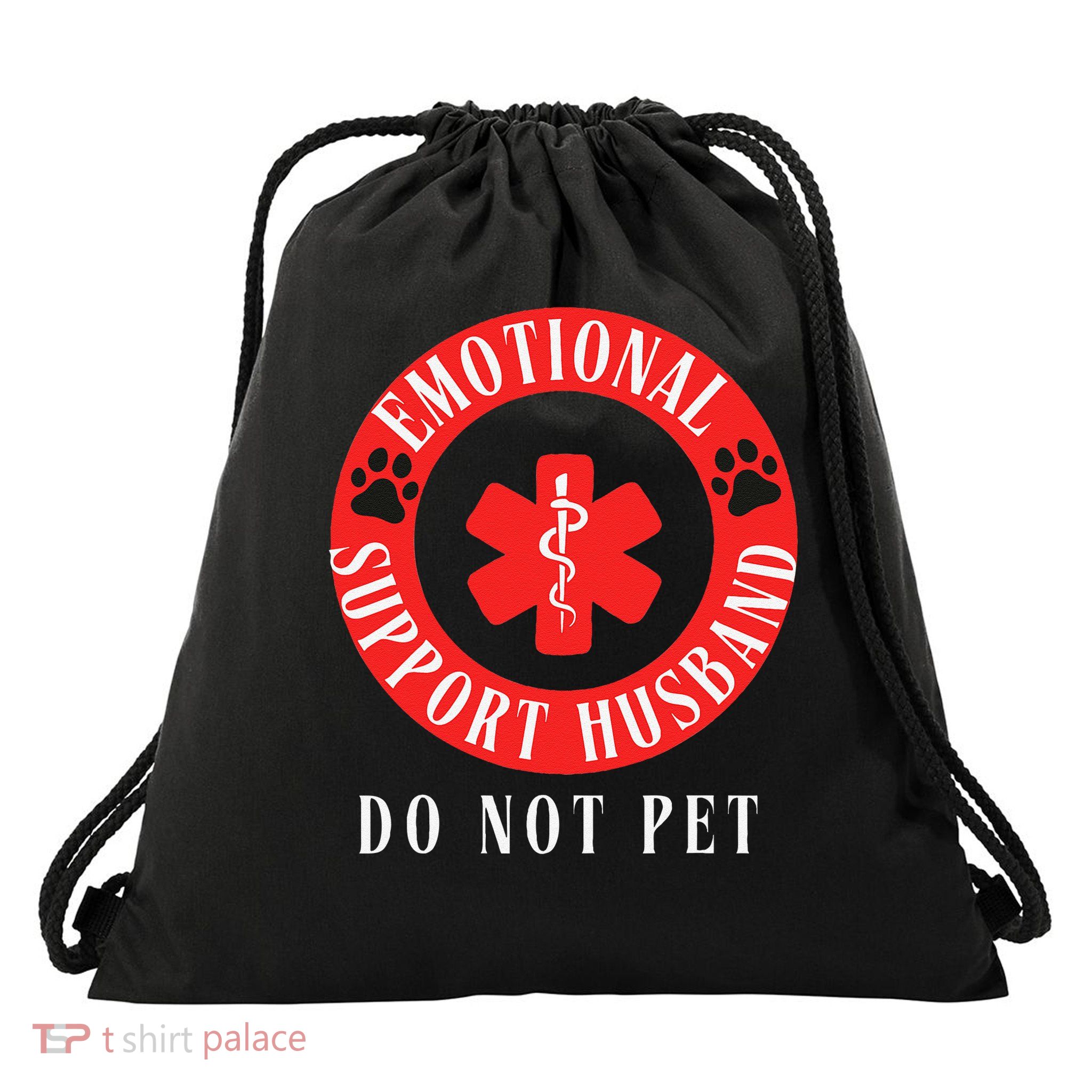 Emotional Support Husband Do Not Pet Drawstring Bag