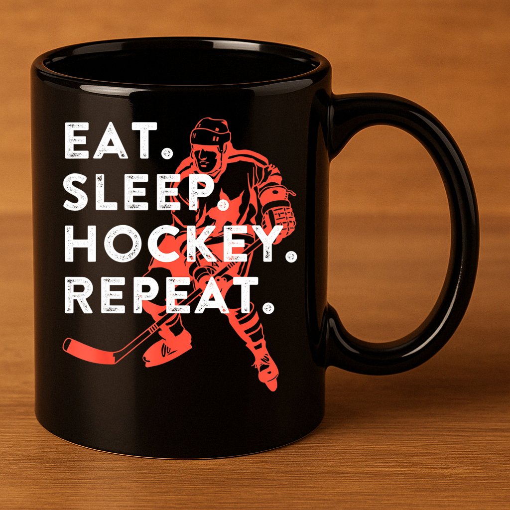 Eat Sleep Hockey Repeat Gift 11oz C Handle Ceramic Mug